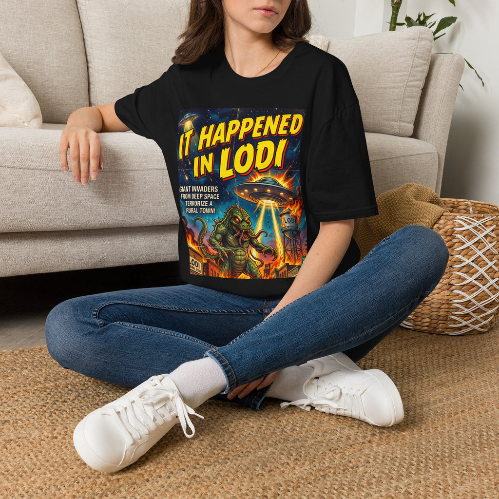It Happened in Lodi T-Shirt — Retro Sci‑Fi Alien Invasion Graphic Tee