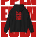 Lodi 11:25 Hoodie — Bold Red Block Typography Pullover